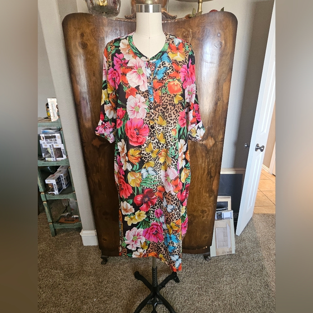 Johnny Was Multicolor Floral & Leopard Midi Dress